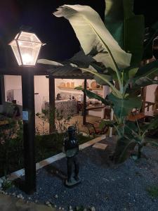 una luz de la calle y una estatua junto a una planta en Villa Manga Rosa, en Lençóis