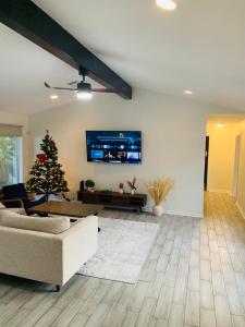 ein Wohnzimmer mit Sofa und Weihnachtsbaum in der Unterkunft 13839 sheri hollow ln in Houston