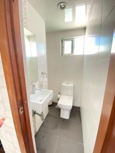 a small bathroom with a toilet and a sink at beautiful penthouse Santo Domingo in Santo Domingo