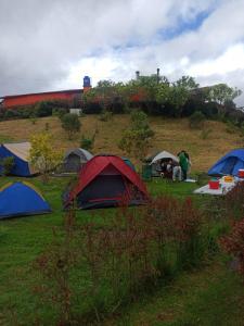 een groep tenten op een grasveld bij ZONA VERDE PRIVADA PARA ACAMPAR trae tu carpa o aquí te la alquilamos, in Suesca