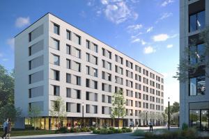 a rendering of a white building at Element Wroclaw in Wrocław