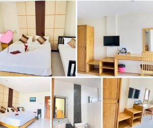 Habitación de hotel con 2 camas y baño en JS Residence Krabi, en Krabi
