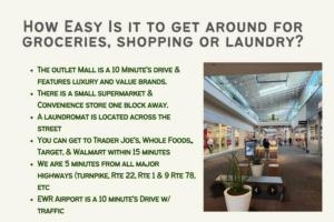 un dépliant pour un magasin avec une photo d'un bâtiment dans l'établissement Cozy 3BR Stay, EZ Access to NYC, à Newark