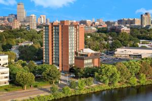 an aerial view of a city with a river at Courtyard by Marriott Boston Cambridge in Cambridge