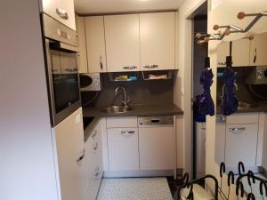 uma cozinha com armários brancos e um lavatório em Apartment Taca 1 em Viena