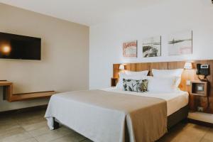 Cette chambre comprend un lit et une télévision à écran plat. dans l'établissement Hotel Le Saint Pierre ÎLe De La Reunion., à Saint-Pierre