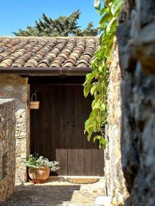 a wooden door with a potted plant in front of it at Holiday house Sicily in Borgetto