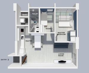 een plattegrond van een klein huis met etiketten bij Family-Friendly 2Bedroom 6Pax Suite Georgetown Netflix WashDryer Machine in George Town