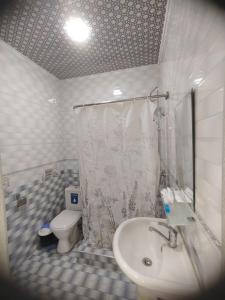 a bathroom with a sink and a toilet and a shower at ERA HOTEL UCHTEPA in Tashkent