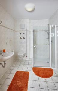 a bathroom with a shower and a sink at Hotel & Residenz Am Kurpark in Schlangenbad