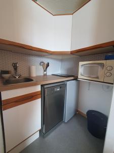 a small kitchen with a sink and a microwave at Champame - C2 - Studio proche pistes - 4 pers in Les Deux Alpes