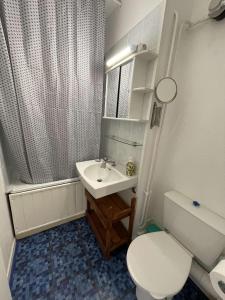 ein kleines Bad mit WC und Waschbecken in der Unterkunft REF 582 Seignosse Océan, à proximité immédiate de la plage , idéal couple in Seignosse