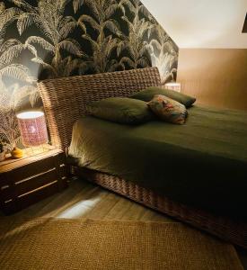 a bed with two pillows on it in a bedroom at Chambre bohème chez Rachel in Pau