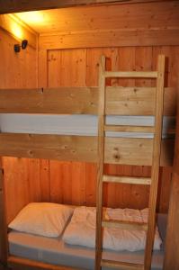 a bunk bed in a cabin with wooden walls at Cortina - 12 - Appart confort - 8 pers in Les Deux Alpes