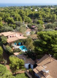 an aerial view of a house with a swimming pool at Turdus Merula Retreat in Nea Makri