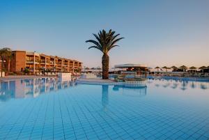 une grande piscine avec un palmier et un hôtel dans l'établissement TUI Magic Life Candia Maris - Adults Only, à Amoudara