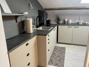 a kitchen with a sink and a counter top at LES VIEUX PLATANES in La Crau