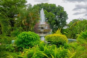 a fountain in the middle of a garden at MUKUBA HOTEL in Ndola
