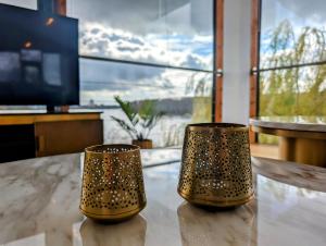 dwie wazy siedzące na stole w obiekcie Villa Rheinblick w Kolonii