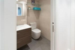La salle de bains est pourvue de toilettes blanches et d'un lavabo. dans l'établissement EARRA - Xarma - Centro y 2 min. playa, zona tranquila, à Zarautz