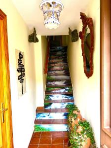 un escalier dans une maison dotée de carrelage coloré. dans l'établissement Rivendel, à Poyales del Hoyo
