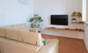 a living room with a couch and a flat screen tv at Belvedere Amodeo - terrace, seaview, wifi in Conca dei Marini