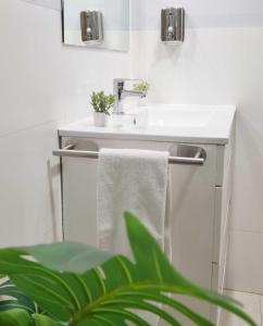 ein Bad mit einem Waschbecken und einem Handtuch in der Unterkunft Dehesa Centro in Soria
