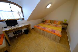 1 dormitorio con 1 cama y escritorio con ordenador en Penzion Farma, en Lednice