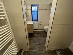 een badkamer met een toilet en een wastafel bij Holiday apartment Ebbe in Stedesand