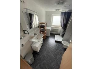 a bathroom with a sink and a toilet at Holiday apartment Talblick in Unterlenningen