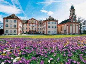 a building with a field of flowers in front of it at Holiday apartment Seeloft in Konstanz