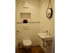 a bathroom with a toilet and a sink at at Gallus - Wetterstein in Oberstaufen