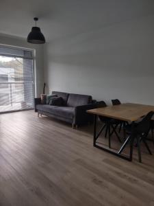 a living room with a couch and a table at Nova Nowa Apartment in Zielona Góra