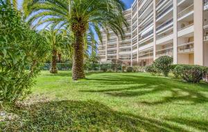 a yard with palm trees in front of a building at Cozy Apartment In Mandelieu-La-Napoule in Mandelieu-la-Napoule +11 photos