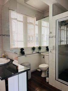 a bathroom with a toilet and a sink and a shower at Luxury Self-Catering Apartment in Johannesburg
