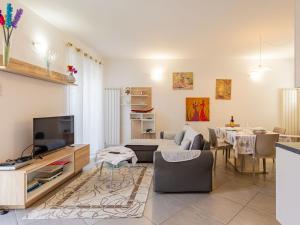 salon z kanapą, telewizorem i stołem w obiekcie Holiday Home Carmen by Interhome w mieście Brissago Valtravaglia