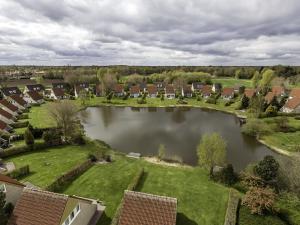 an aerial view of a house with a pond at Holiday Home Ruiten AA comfort by Interhome in Vlagtwedde
