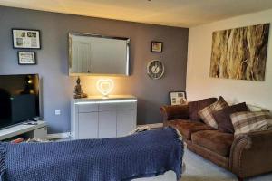 a living room with a couch and a tv at New - Modern Home from Home, 3 bedrooms, 2.5 bath in Plymouth +11 photos