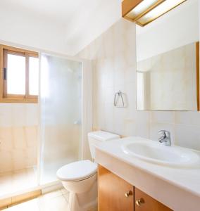 a bathroom with a toilet sink and a shower at Villa Ira Finiki in Lachi