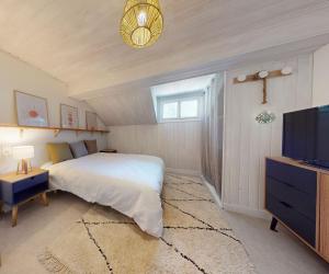 een slaapkamer met een bed en een tv. bij La Mignonette in Rodez