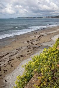 una playa con gente caminando por la arena y el agua en Inn on the Shore en Downderry