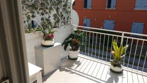 three potted plants are sitting on a balcony at Violetta in Minerbio