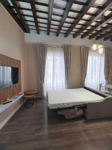 een slaapkamer met een groot bed en een flatscreen-tv bij La Viña (centro histórico) in Cádiz