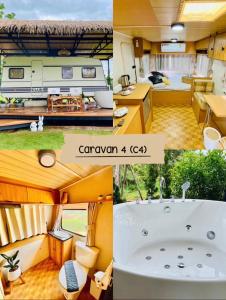 a collage of photos of a caravan at ชนบท เขาใหญ่ in Ban Tha Chang