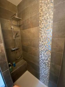 Un baño con ducha, inodoro y lavabo. en Appartement vu sur mer Bidart, en Bidart