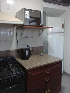 La cocina está equipada con fogones y microondas. en Mirador de Nieva en San Salvador de Jujuy