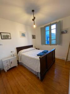 a bedroom with a large bed and a window at Casa de las Ascuas in Ourense