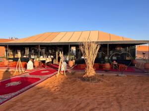 a building with a tree in front of it at Aladdin Merzouga Camp in Merzouga