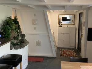 メーアスブルクにあるApartments mit eigenem Charme in Meersburgのリビングルーム(階段付)、植物のある部屋