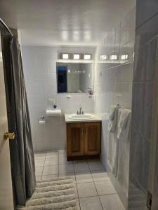 bagno con lavandino e specchio di Calypso Steps Away From Home a Hinson Hall